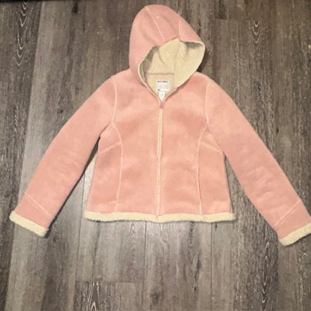 Old Navy Jacket Womens Size Medium M Pink Sherpa Lined Full Zip Winter Warm